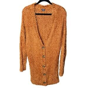 Splendid Textured Fuzzy Knit Button Front Cardigan in Rust Brown - S